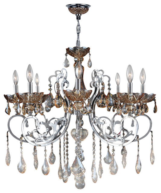 Kronos Collection 8 Light Chrome Finish and Amber Crystal Chandelier 30