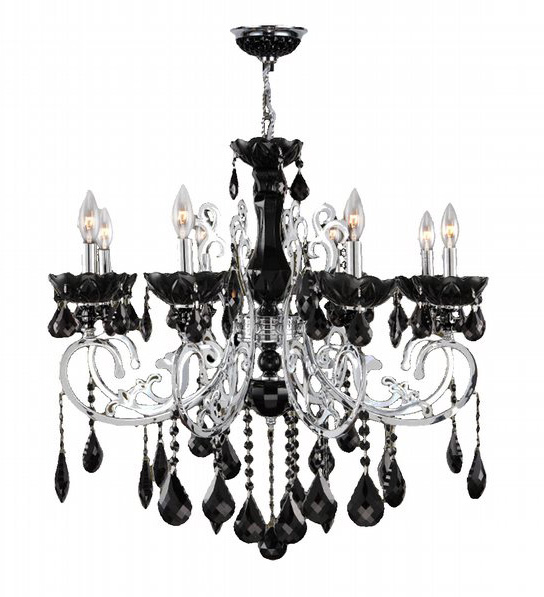 Kronos Collection 8 Light Chrome Finish and Black Crystal Chandelier 30
