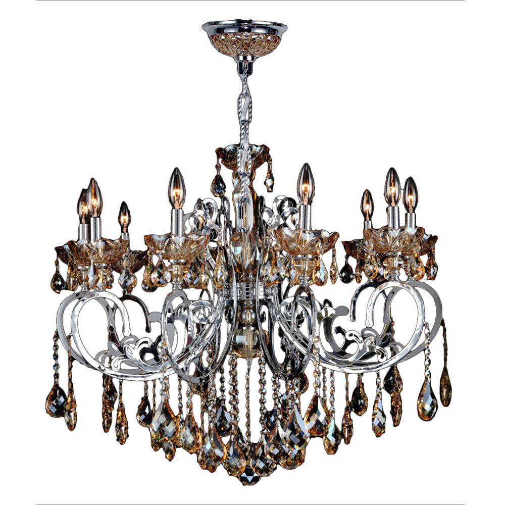 Kronos Collection 10 Light Chrome Finish and Amber Crystal Chandelier 36
