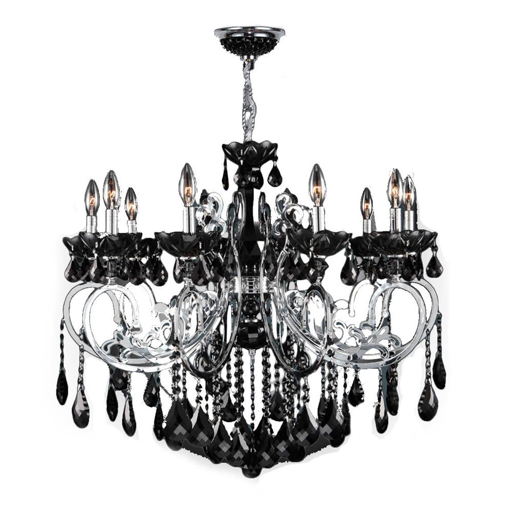 Kronos Collection 10 Light Chrome Finish and Black Crystal Chandelier 36