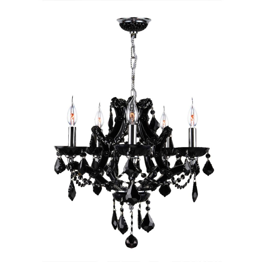 Lyre Collection 5 Light Chrome Finish and Black Crystal Chandelier 19