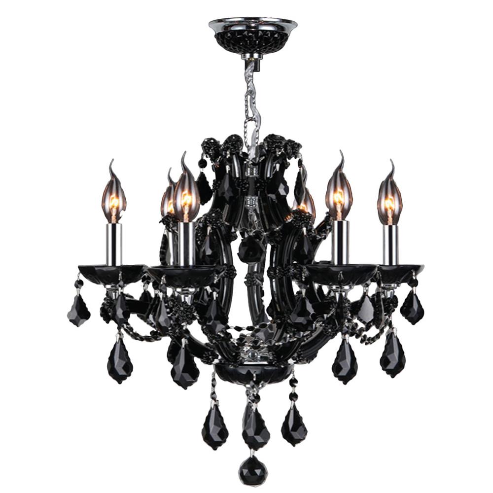 Lyre Collection 6 Light Chrome Finish and Black Crystal Chandelier 20