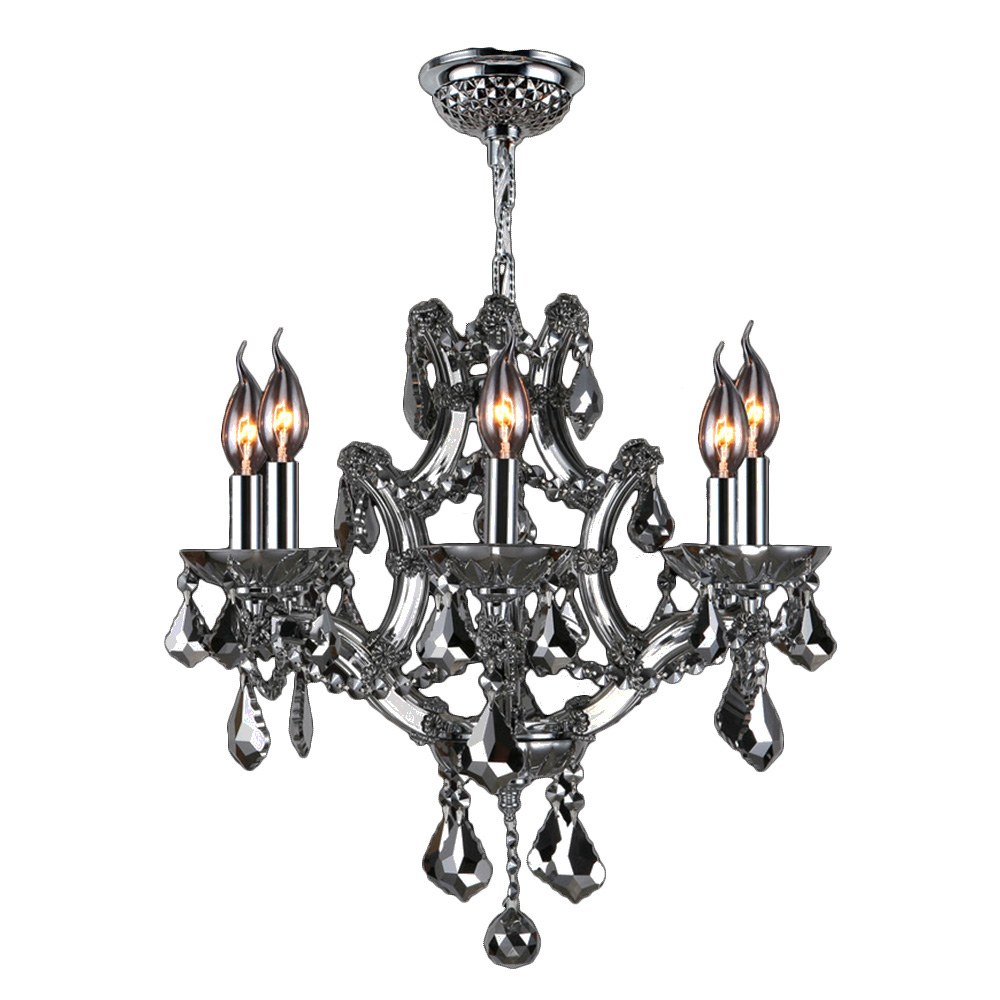 Lyre Collection 6 Light Chrome Finish and Chrome Crystal Chandelier 20