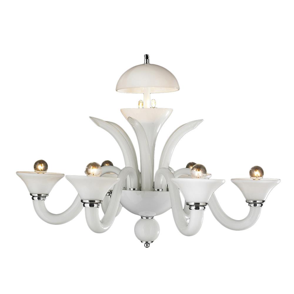 Murano Collection 6 Light Blown Glass in White Finish Venetian Style Chandelier 28" D x 21" H Large