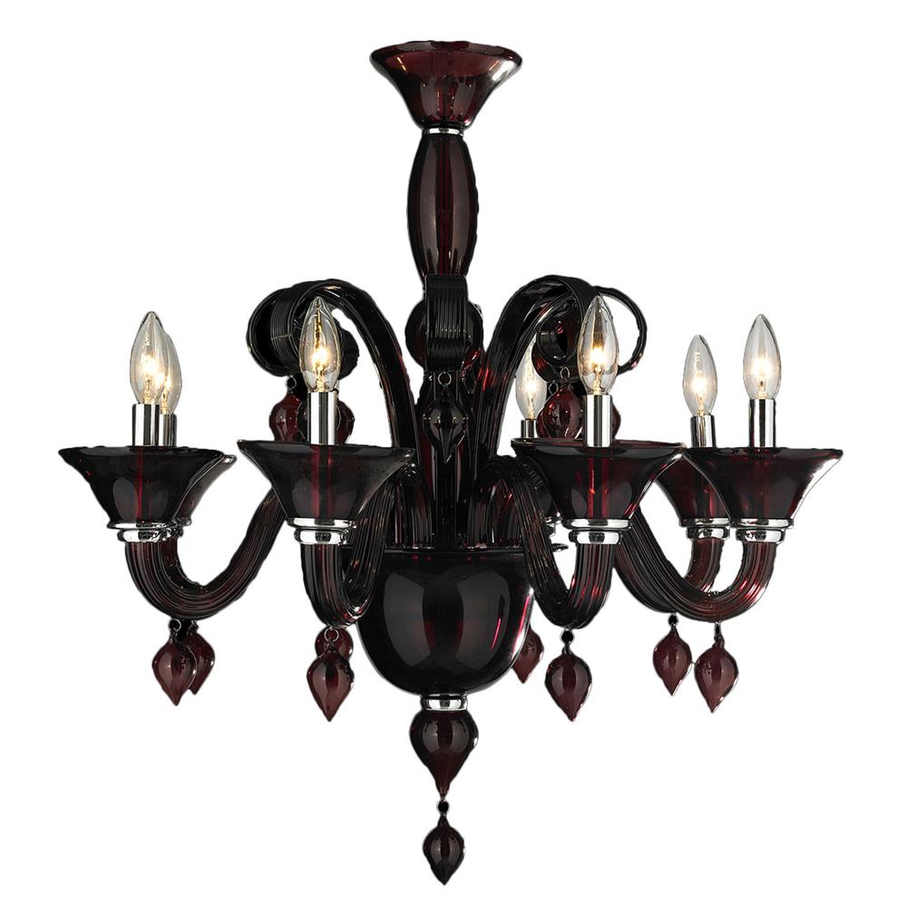 Murano Collection 8 Light Blown Glass in Cranberry Red Finish Venetian Style Chandelier 27" D x 27" H Large