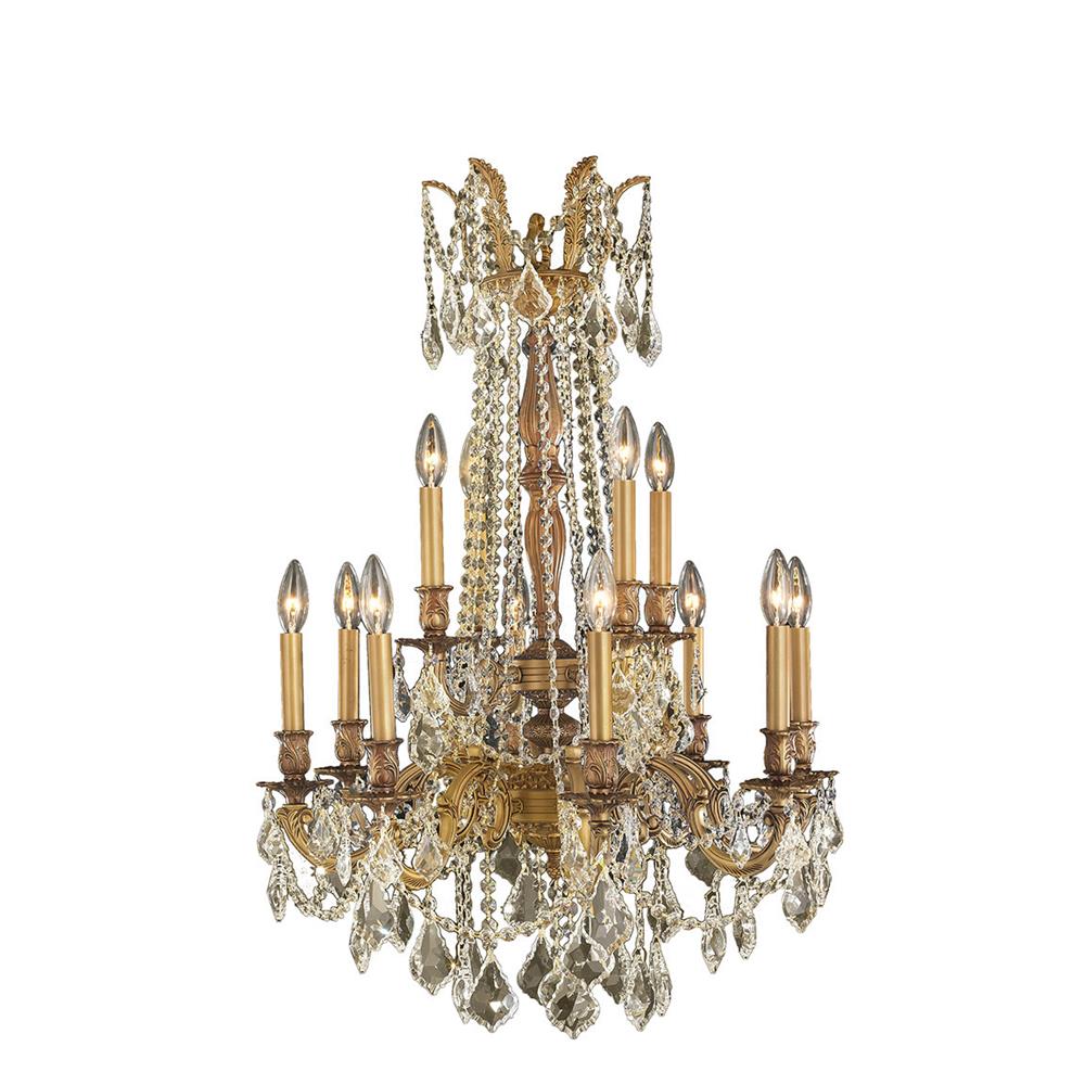 Windsor Collection 12 Light French Gold Finish and Golden Teak Crystal Chandelier 24