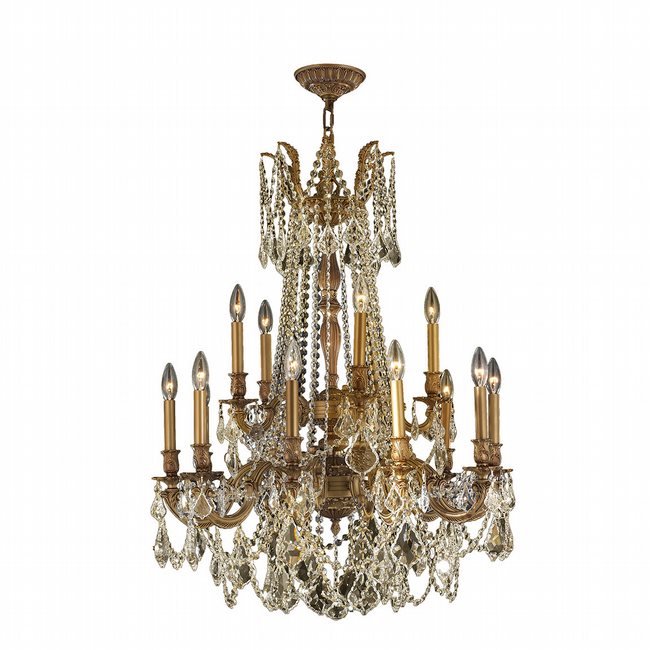 Windsor Collection 15 Light French Gold Finish and Golden Teak Crystal Chandelier 28