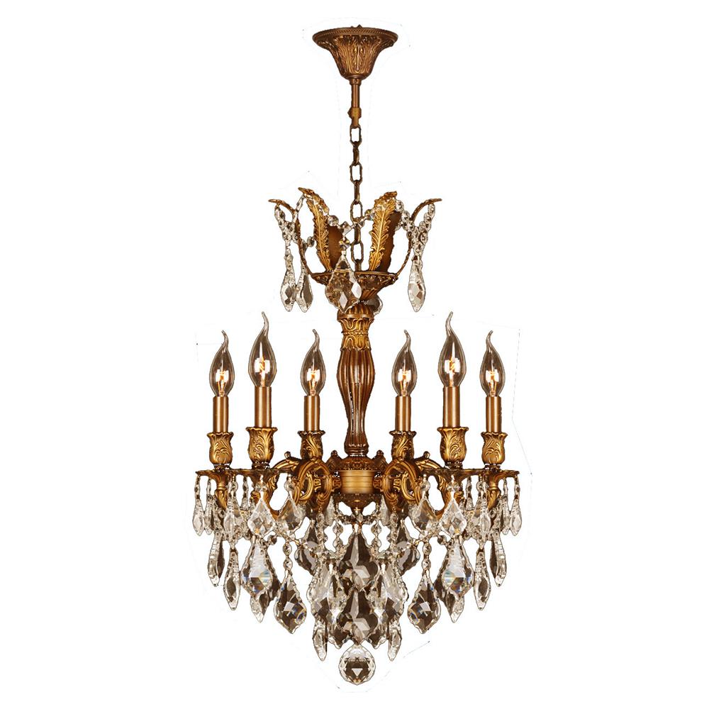 Versailles Collection 6 Light French Gold Finish and Golden Teak Crystal Chandelier 19" D x 25" H Medium