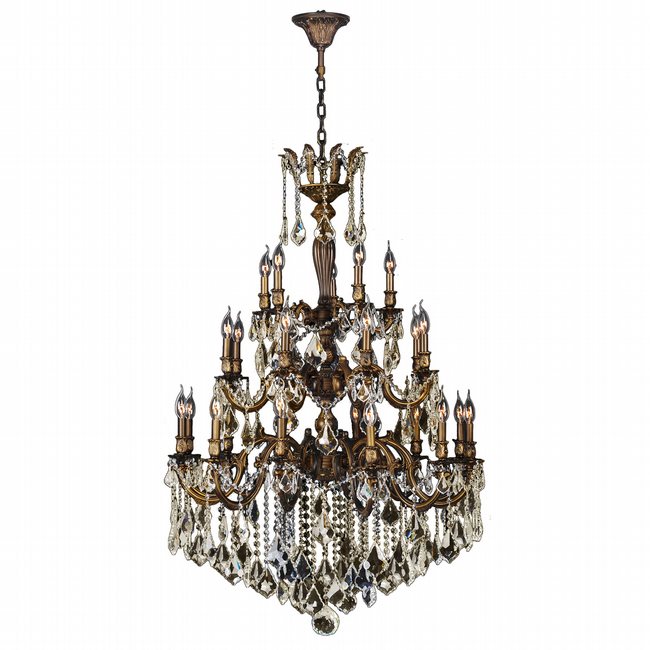 Versailles Collection 25 Light Antique Bronze Finish and Golden Teak Crystal Chandelier 36" D x 50" H Three 3 Tier Large