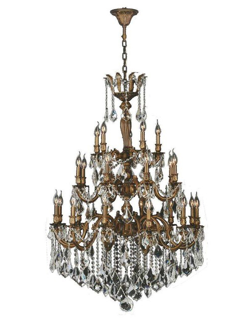 Versailles Collection 25 Light French Gold Finish and Golden Teak Crystal Chandelier 36" D x 50" H Three 3 Tier Large