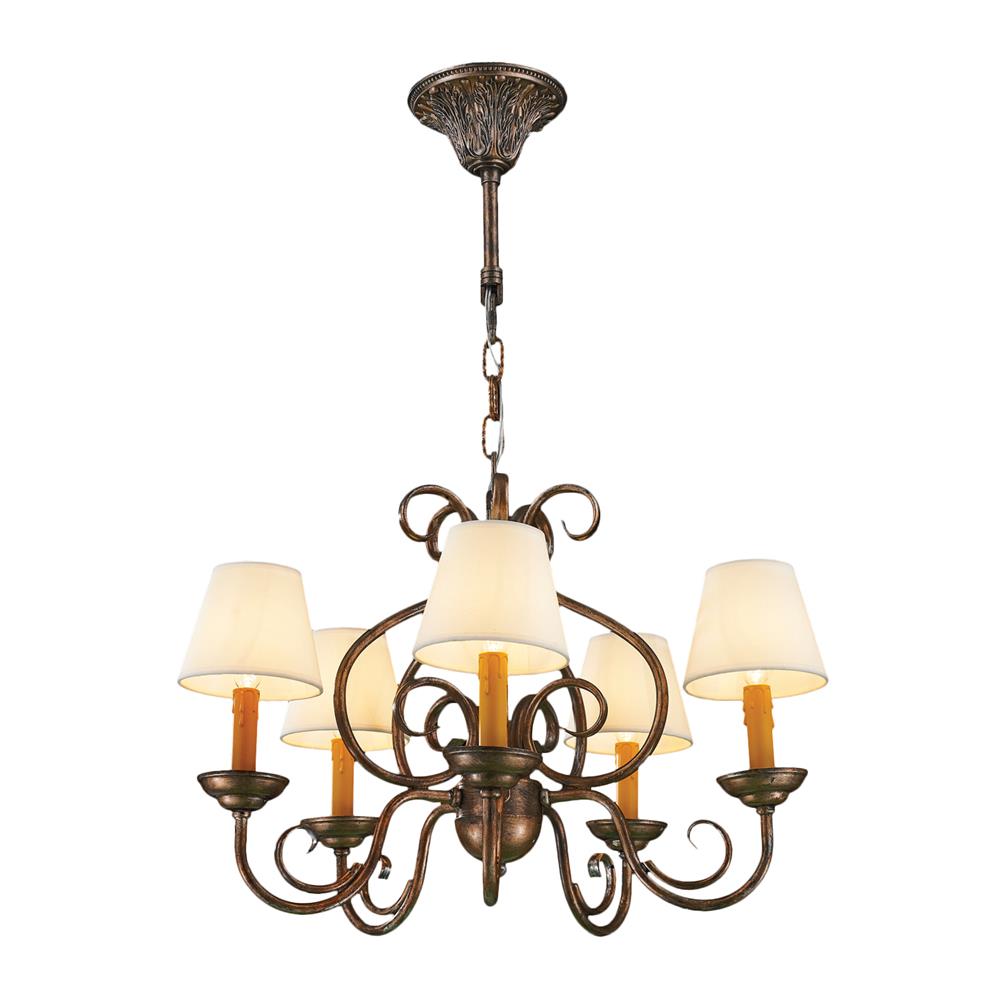 Savannah Collection 5 Light Antique Bronze Finish with Natural Shades Linen Chandelier 24" D x 16" H Large
