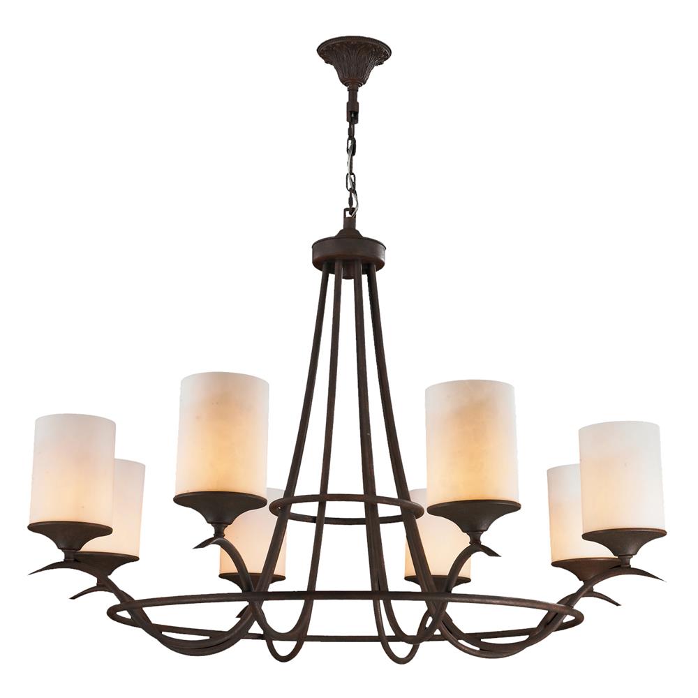 Pullman Collection 8 Light Flemish Brass Finish with Faux Alabaster Pillar Candle Chandelier 48" D x 35" H Extra Large