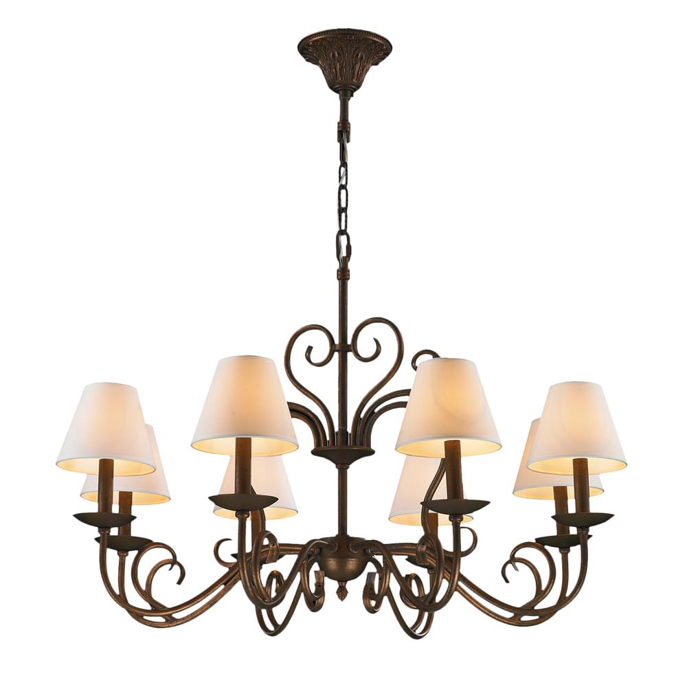 Saratoga Collection 8 Light Flemish Brass Finish with Natural Shades Chandeliers 36" D x 24" H Large