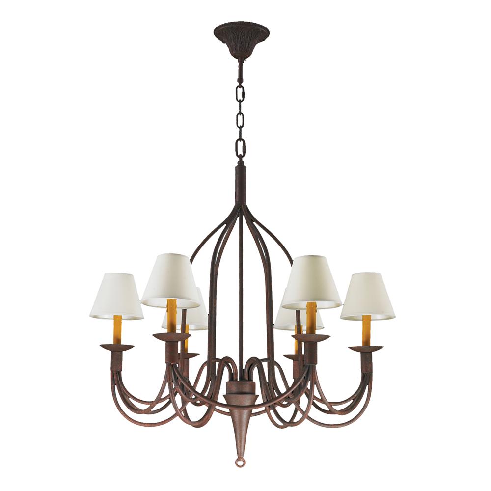 Saratoga Collection 6 Light Flemish Brass Finish and Natural Shades Chandelier 32