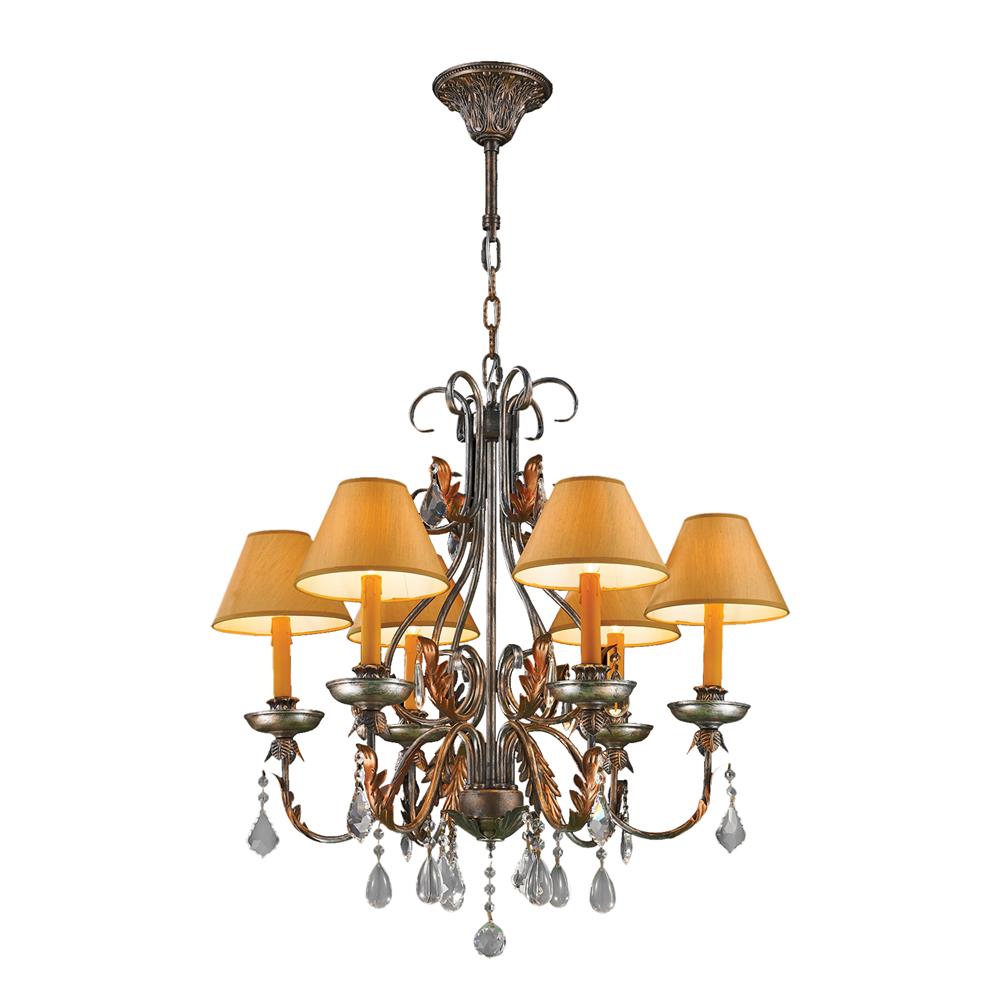 Milan Collection 6 Light Antique Bronze Finish with Orange Gold Candle and Shade Chandelier 28