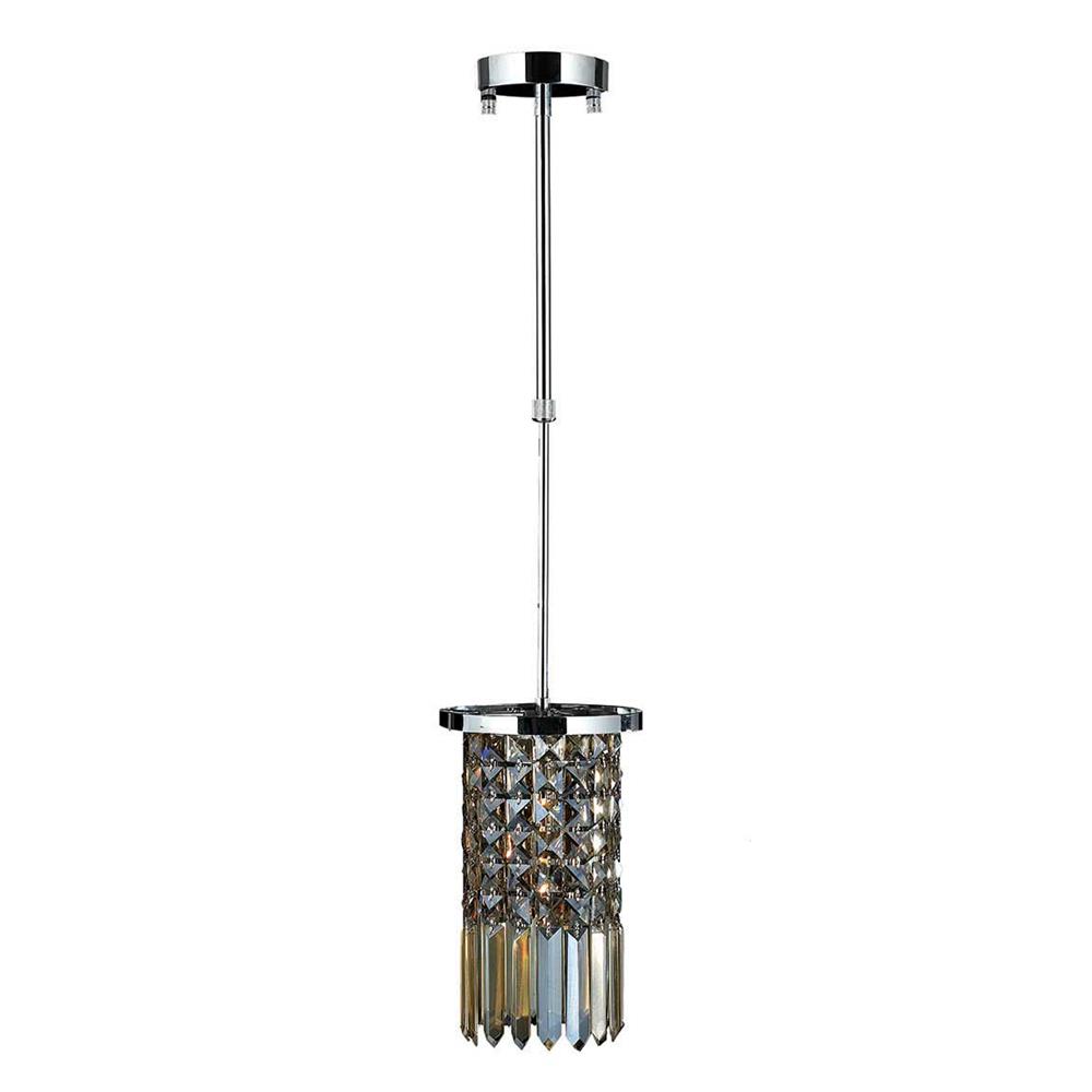 Torrent Collection 1 Light Chrome Finish and Golden Teak Crystal Round Pendant 6
