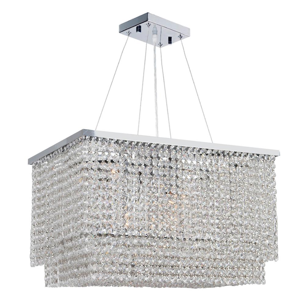 Prism Collection 9 Light Chrome Finish and Clear Crystal Rectangle Chandelier 20" L x 12" W x 12" H Medium