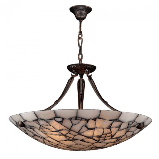 Pompeii Collection 5 Light Flemish Brass Finish and Natural Quartz Bowl Pendant 24" D x 18" H Large