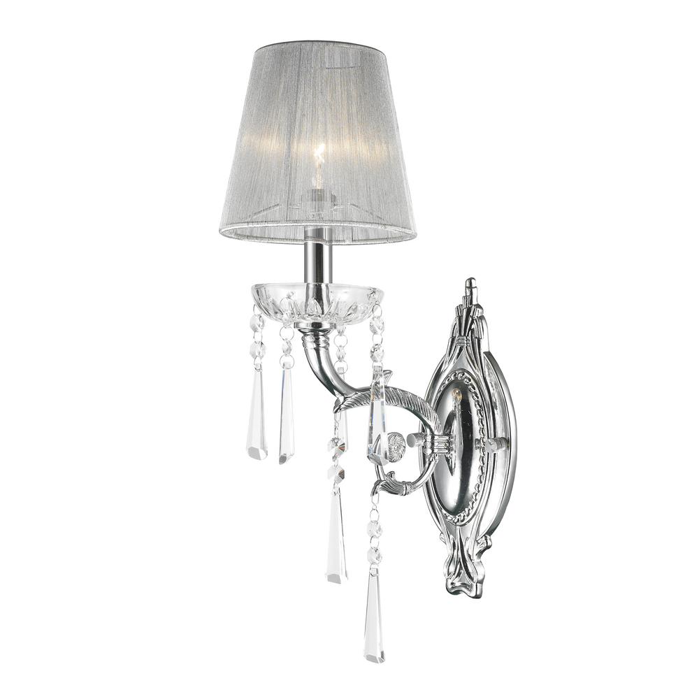 Orleans Collection 1 Light Arm Chrome Finish and Clear Crystal Wall Sconce with White String Shade 6