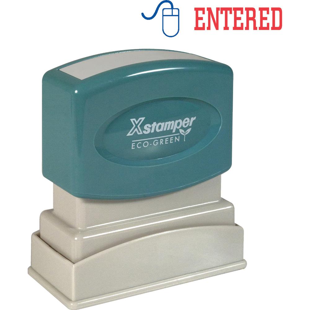 Xstamper Red/Blue ENTERED Title Stamp - Message Stamp - "ENTERED" - 0.50" Impression Width - 100000 Impression(s) - Red, Blue - 