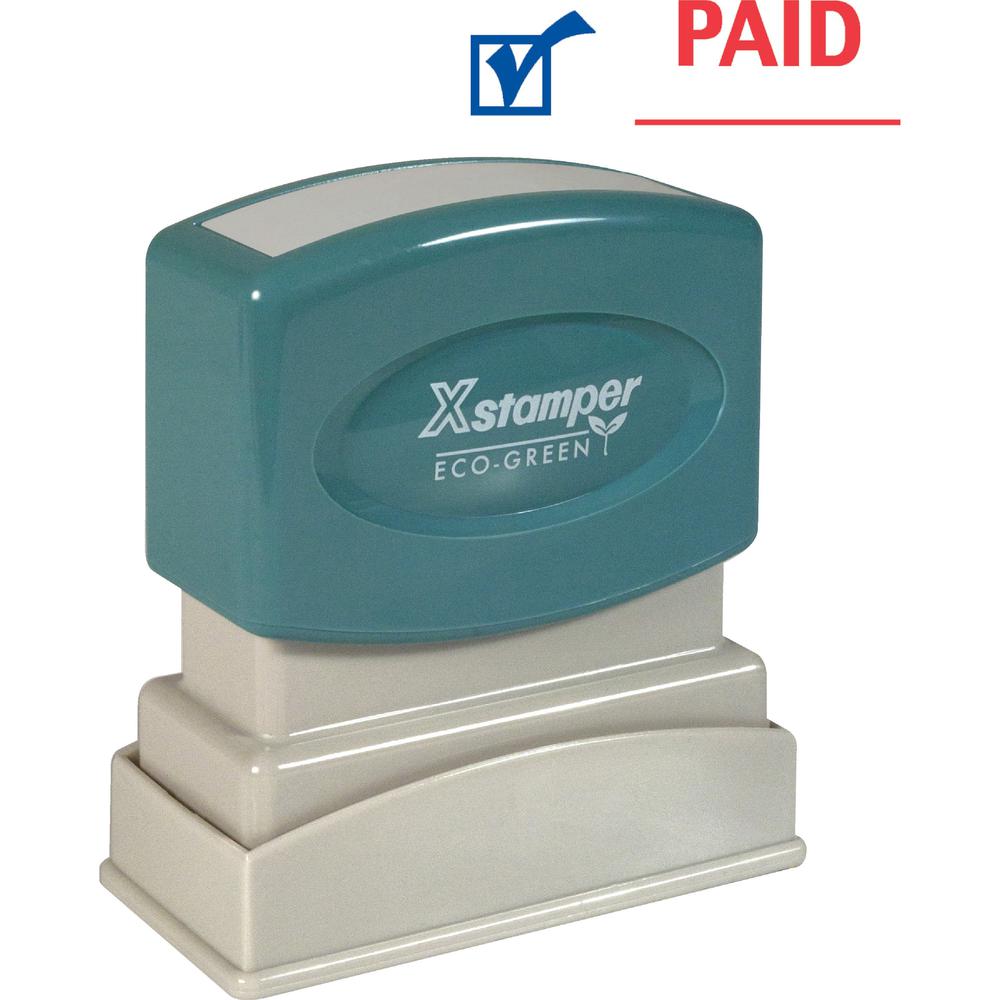 Xstamper Red/Blue PAID Title Stamp - Message/Date Stamp - "PAID" - 0.50" Impression Width - 100000 Impression(s) - Blue, Red - P