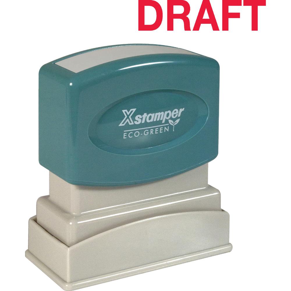 Xstamper DRAFT Stamp - Message Stamp - "DRAFT" - 0.50" Impression Width x 1.63" Impression Length - 100000 Impression(s) - Red -