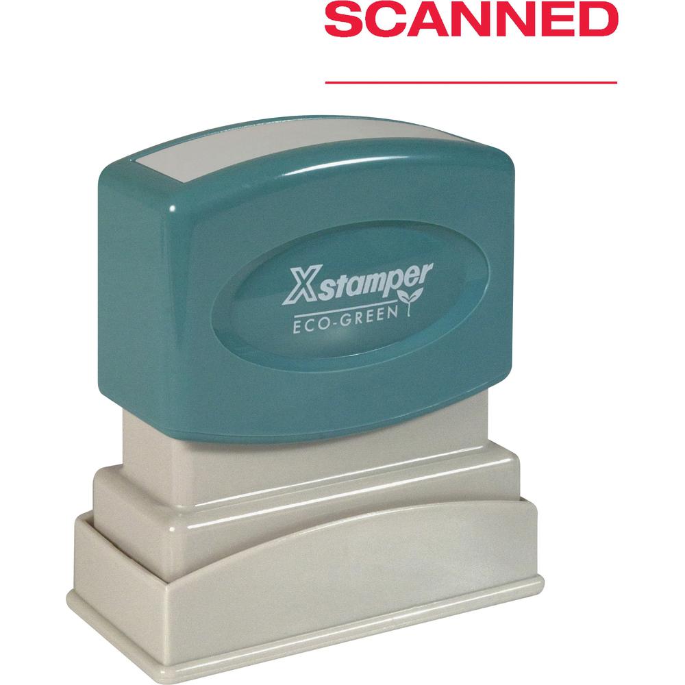 Xstamper SCANNED Pre-inked Stamp - Message Stamp - "SCANNED" - 0.50" Impression Width - 100000 Impression(s) - Red - Plastic - R