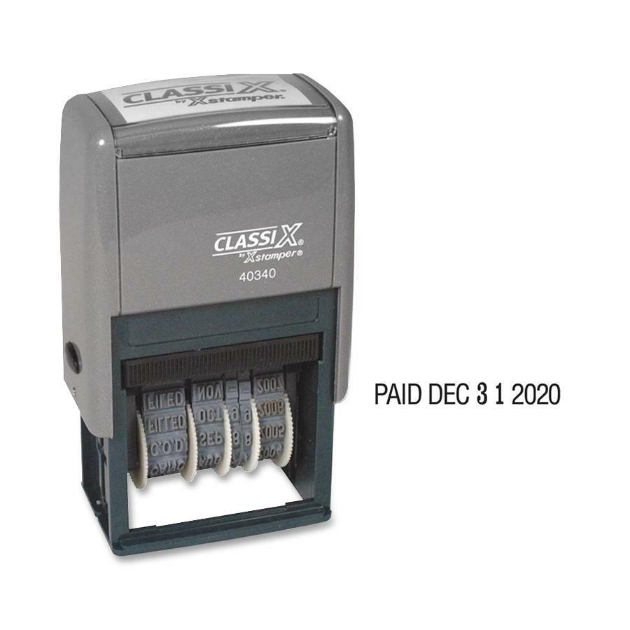 Xstamper Self-Inking Micro Message Dater - Message/Date Stamp - "REC'D, ENT'D, ANS'D, PAID, SHIPPED, CHARGED, CANCELLED" - 0.94"