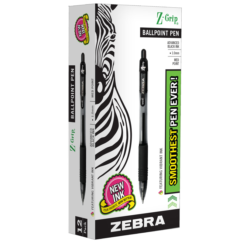 Z-Grip Ballpoint Retractable Pen, 1.0mm, Black, Pack of 12