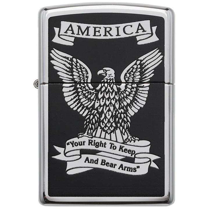 Zippo Windproof Lighter Black & White Americana Eagle High Polish Chrome