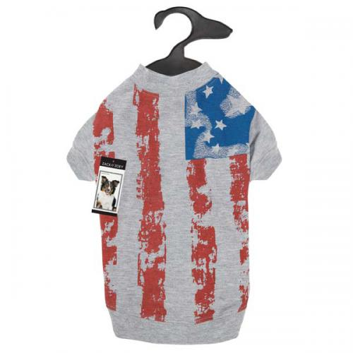 Zack & Zoey Americas Pup Flag Print Tee - XL Silver