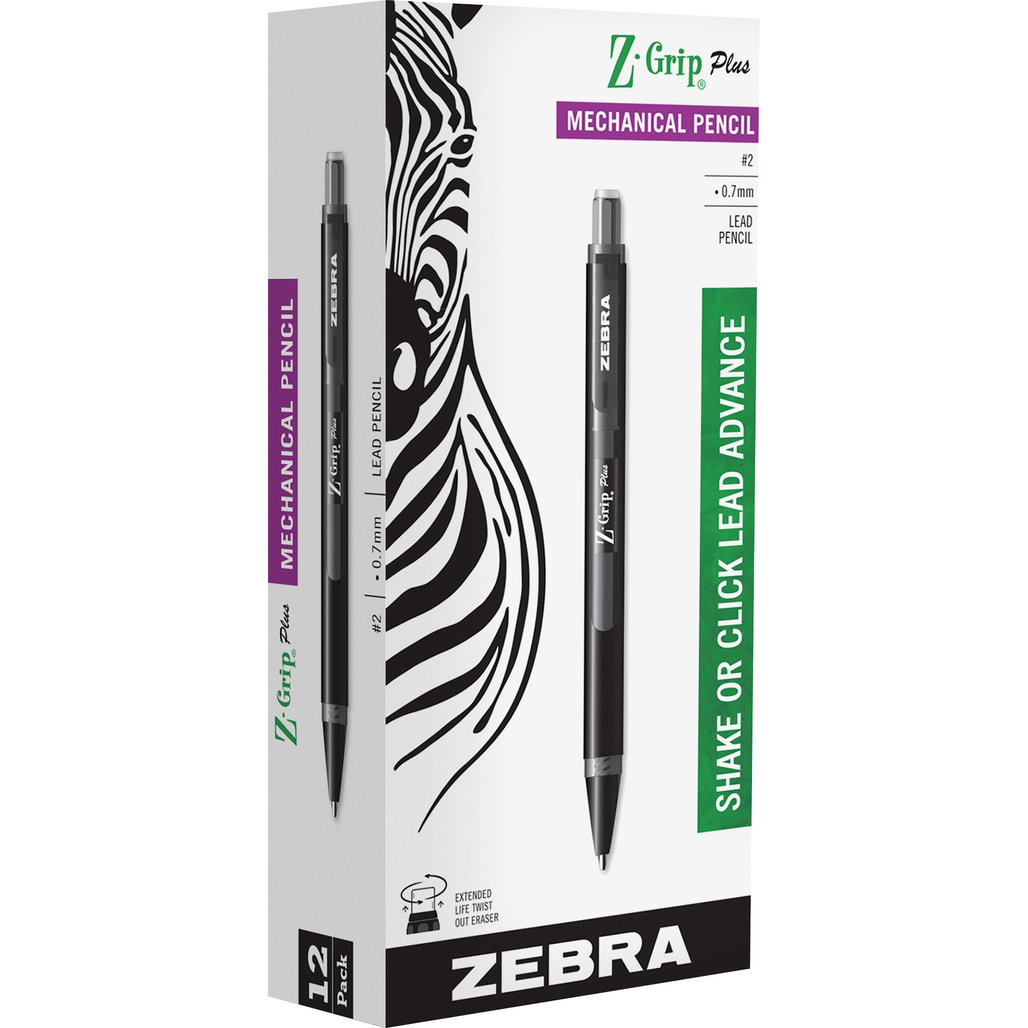 Zebra Z-Grip Plus Mechanical Pencil - 0.7 mm Lead Diameter - Refillable - Black Lead - 1 Dozen