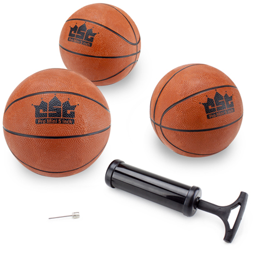 Set of 3 5-Inch Mini Basketballs w/Needle, Inflation Pump 