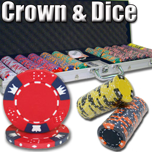 600 Count - Pre-Packaged - Poker Chip Set - Crown & Dice 14 G - Aluminum
