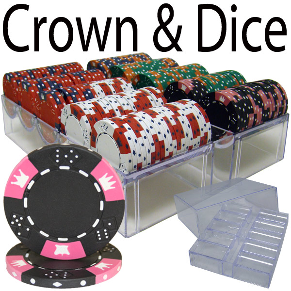 200 Count - Pre-Packaged - Poker Chip Set - Crown & Dice - Acrylic Tray