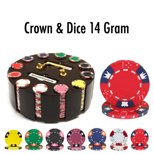 300 Count - Custom - Poker Chip Set - Crown & Dice 14 G - Wooden Carousel