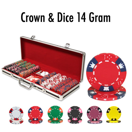 500 Count - Custom - Poker Chip Set - Crown & Dice 14 G - Black Aluminum