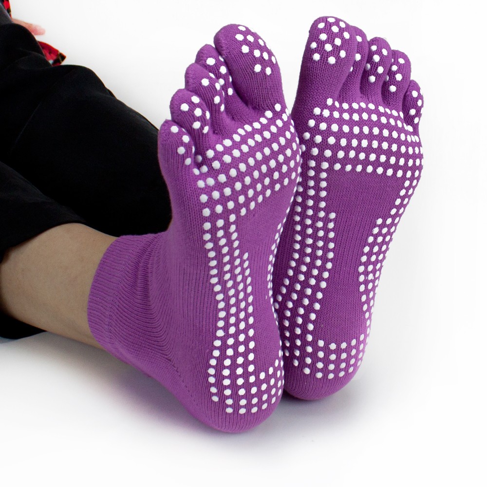 Purple Yoga Toe Socks w/Slip-free Silicone Texturizing Beads