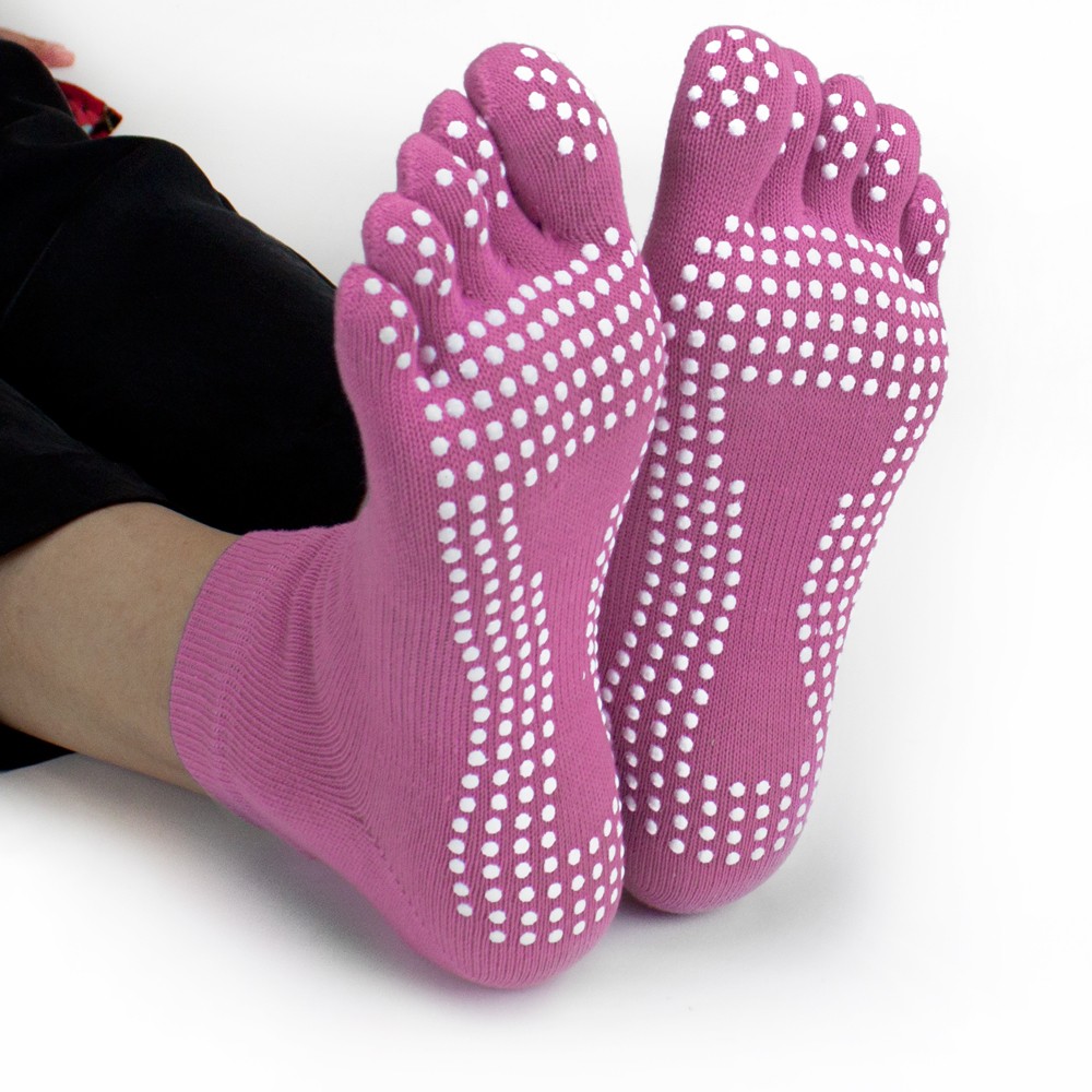 Pink Yoga Toe Socks w/ Slip-free Silicone Texturizing Beads