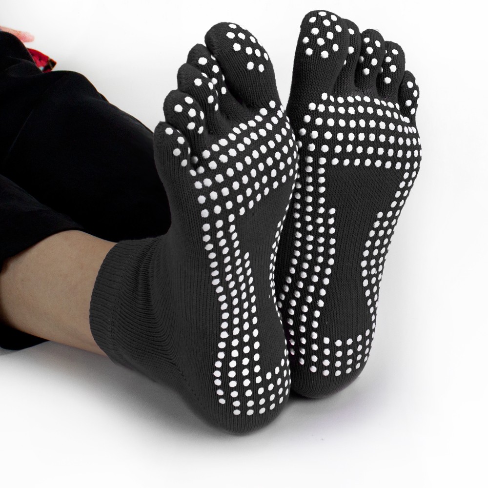 Black Yoga Toe Socks w/ Slip-free Silicone Texturizing Beads