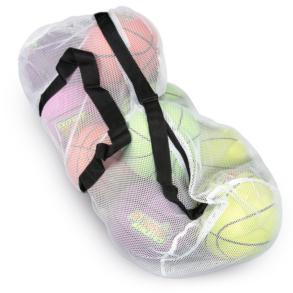 39" Mesh Sports Ball Bag with Strap, White