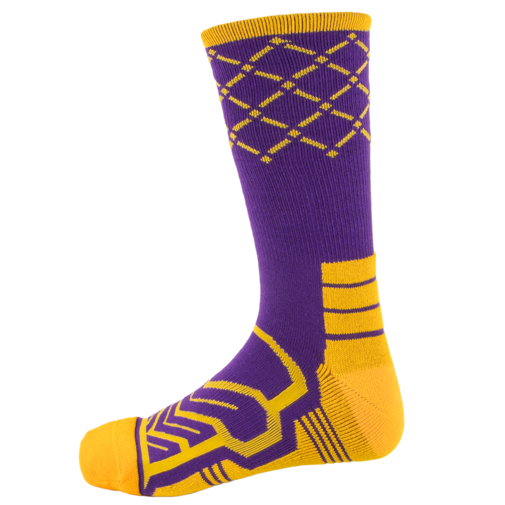 Large Basketball Compression Socks, Purple/Yellow