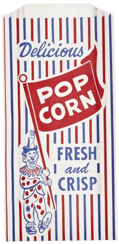 Pinch-Bottom Paper Popcorn Bag, 4w x 1-1/2d x 8h, Blue/Red/White, 1000/Carton