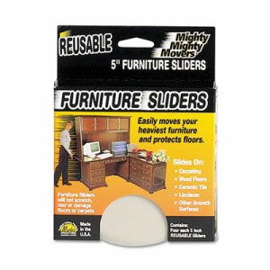 Mighty Mighty Movers Reusable Furniture Sliders, Round, 5" Dia., Beige, 4/Pack