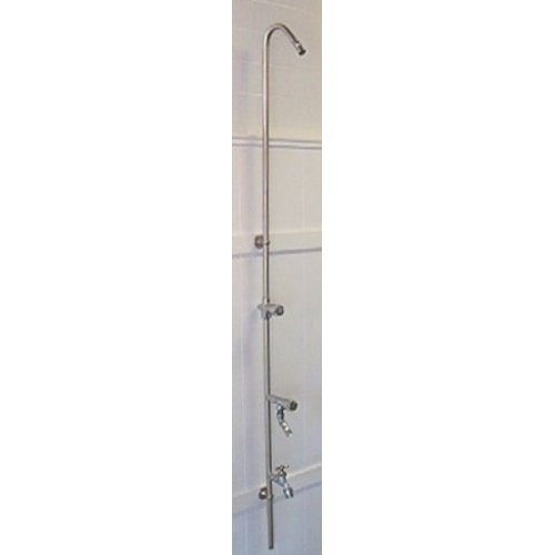 80" Wall Mount Cold Water Shower with ADA Compliant Metered Push Valve & Hose Bibb, Foot Shower