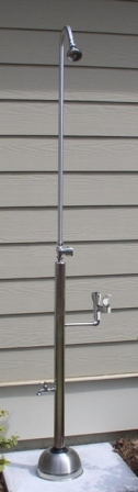 82" Free Standing Cold Water Shower with ADA Compliant Metered Push Valve & Hose Bibb, Drinking Fountain