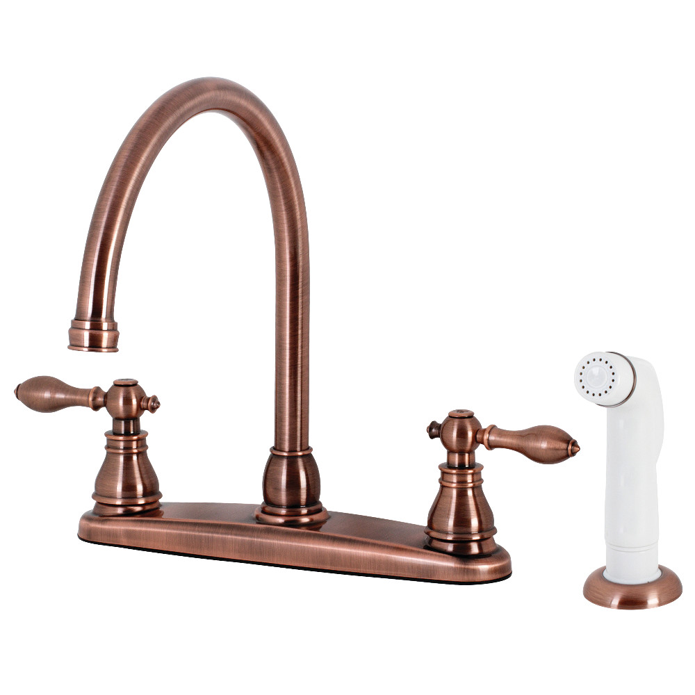 Kingston Brass KB726ACL American Classic Centerset Kitchen Faucet with Side Sprayer, Antique Copper