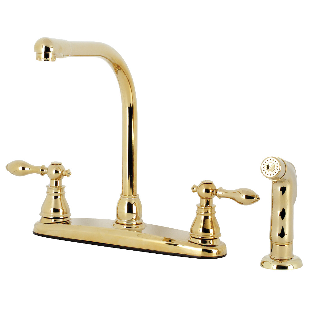 Kingston Brass KB712ACLSP American Classic Centerset Kitchen Faucet with Side Sprayer, Polished Brass