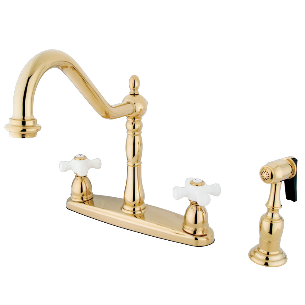 Kingston Brass KB1752PXBS Heritage Centerset Kitchen Faucet, Polished Brass