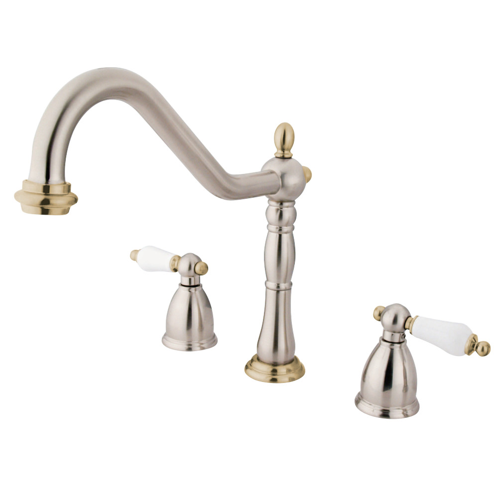 Kingston Brass KB1799PLLS Widespread Kitchen Faucet, Brushed Nickel/Polished Brass